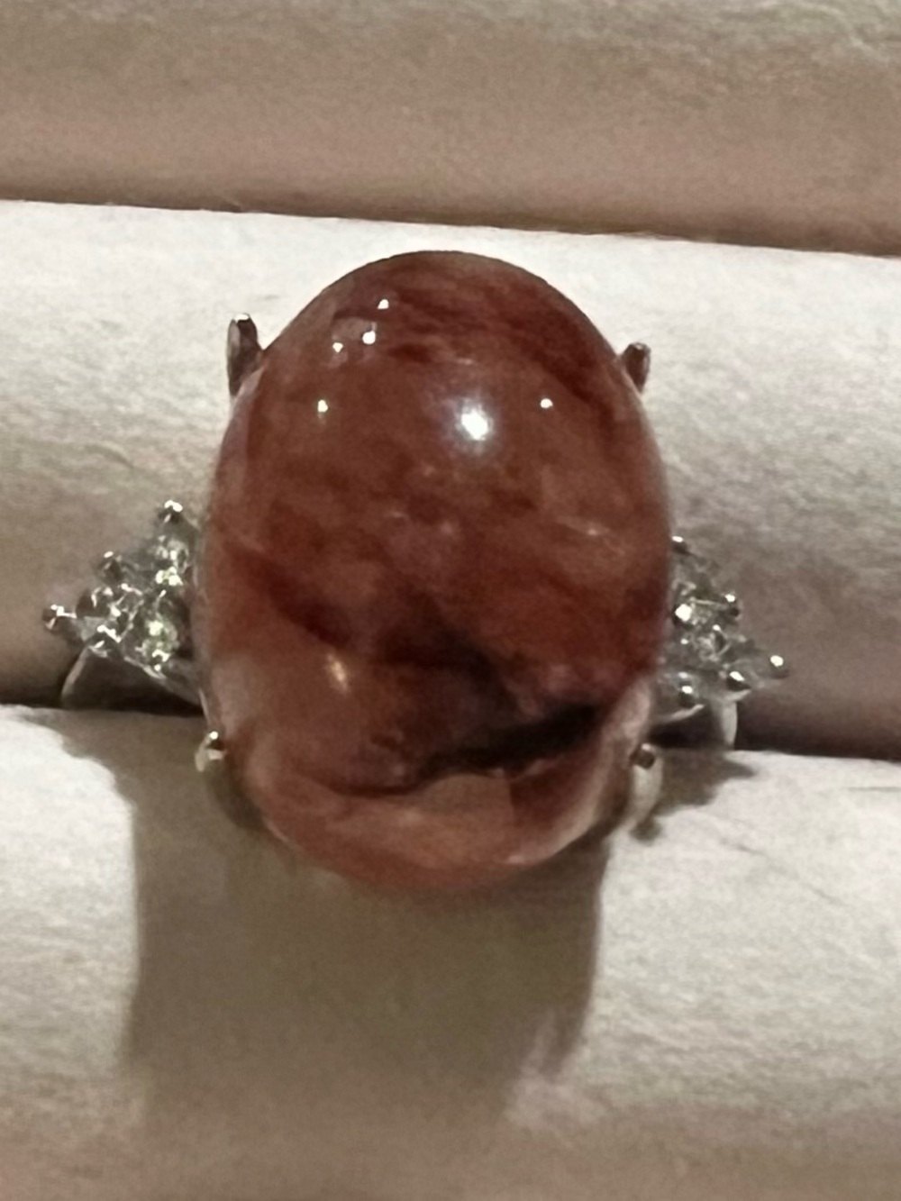 Natural Red Phantom Quartz Stainless Steel Adjustable Cocktail Ring